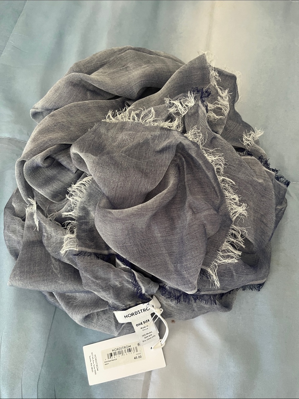 Nordstrom Blue Gray Fringed Lightweight Scarf